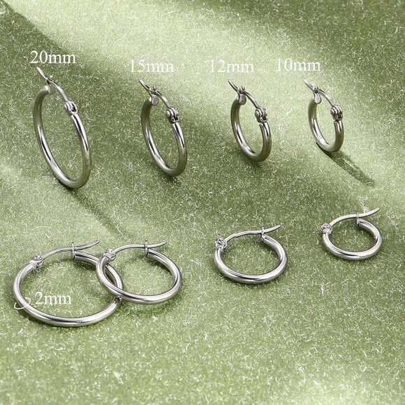 4 Pairs of Stainless Steel Hoop Earrings Set for Women - 10MM to 20MM Sizes - Picture 8 of 8